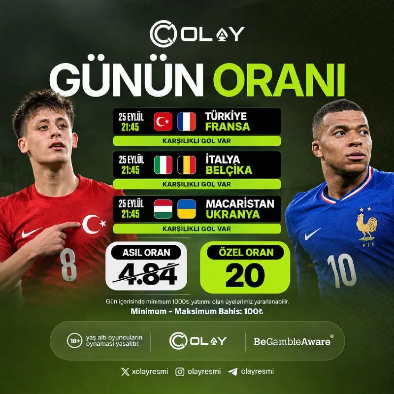 #OlayCasino Özel Oran Sahada! 🔫Normal Oran: 4.84 🔫Olay Özel Oran: 20.00 Kazanç: 2.000 TL…