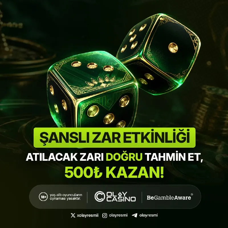 🎁OLAYCASİNO ZAR ETKİNLİĞİNE SON 2 SAAT! 🍀 500TL NAKİT Kazanma Fırsatı; ⚡ 🎲 Zar Atışı…