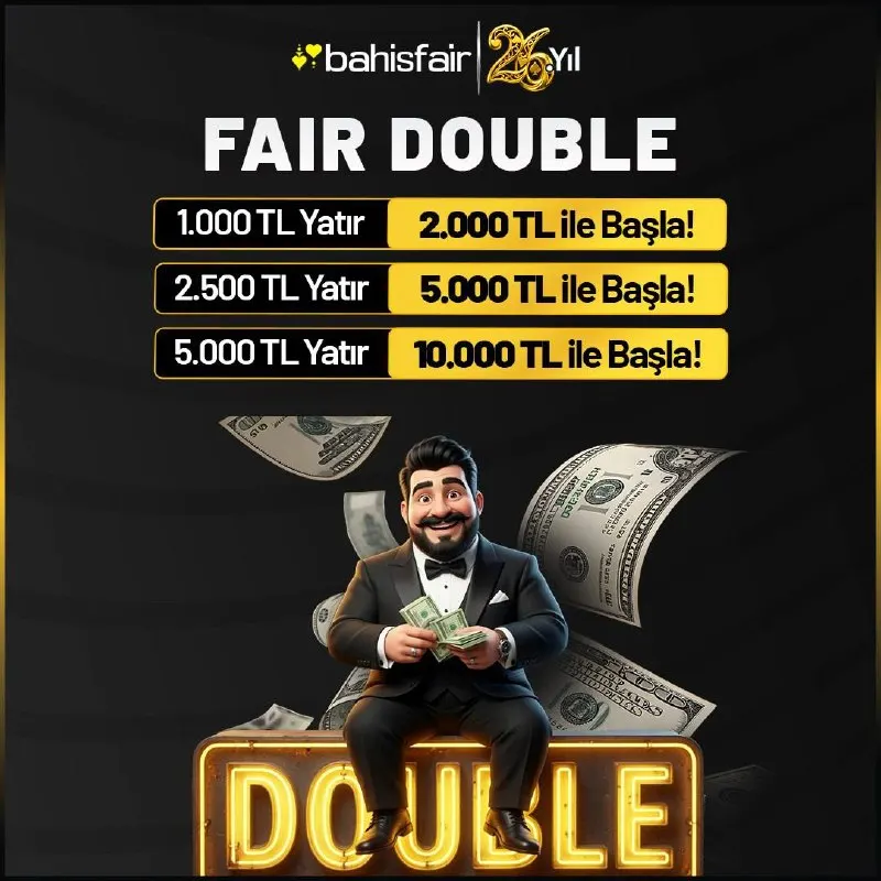 BAHİSFAİR İLE DOUBLE BAŞLANGIÇ YAP, FIRSATLARI KAÇIRMA! ⚡️ 1.000 ₺ Yatır 2.000 ₺ , ⚡️…