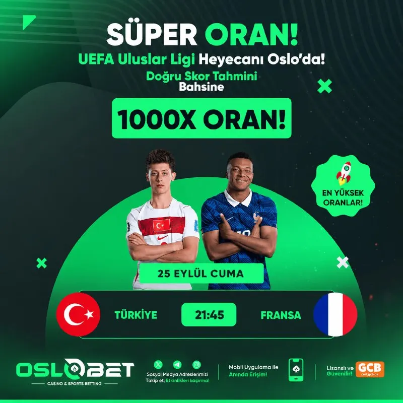 🔔GERİ SAYIM BAŞLADI, KUPONLAR HAZIR MI???🔔 ❗️ UEFA ULUSLAR LİGİ Heyecanı OsloBet’te!…