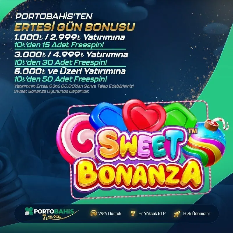 ERTESİ GÜN BONUSU ÖDÜLÜN SWEET BONANZA'DA 🍭 ♥️1.000₺ – 2.999₺' ye → 15 ♥️3.000₺ – 4.999₺'…