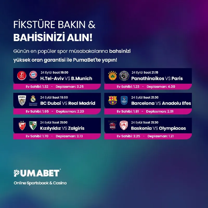 🔥 EuroLeague gecesi başlıyor! 🏀 Günün maçları yüksek oranlarla seni bekliyor. 🎯 Maç…