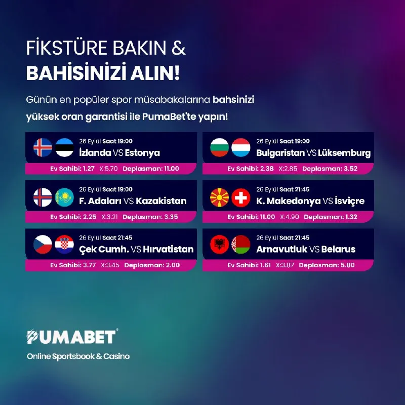 🔥 Uluslar Ligi gecesi başlıyor! 🏆 Günün maçlarında yüksek oran fırsatlarını yakala. ⚡️…