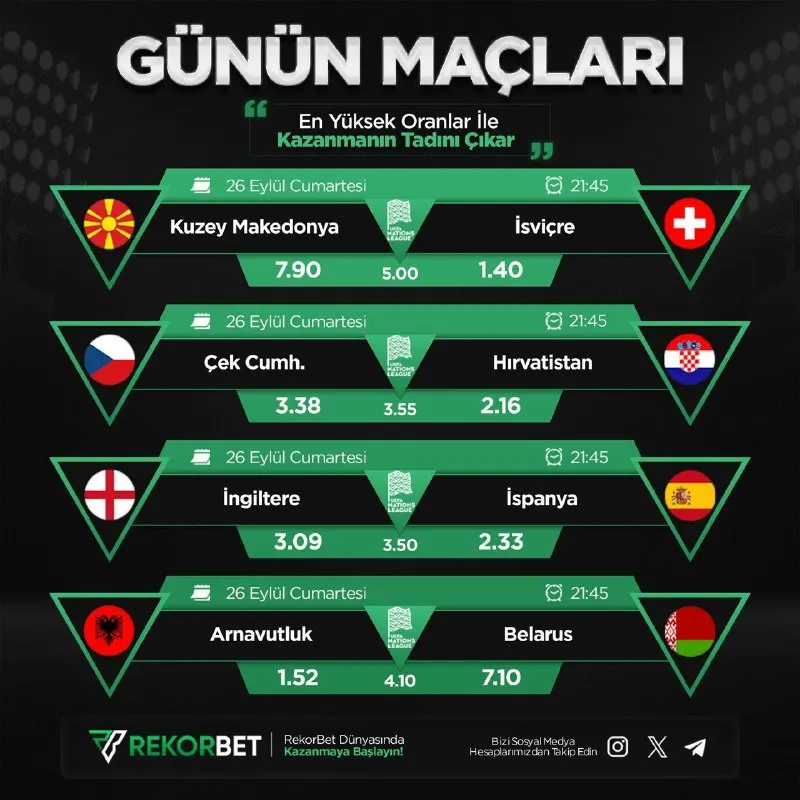 ⚽️ Rekorbet'te günün öne çıkan maçları sizleri bekliyor! 🚀 Tüm karşılaşmaları canlı…