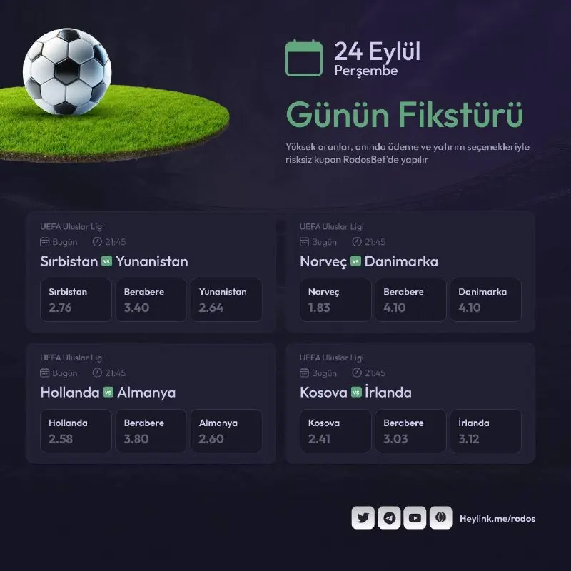 Günün maçları ile sende kazanmaya Rodosbet’te hazır mısın ? ⏰ 21:45 SIRBİSTAN 🔤🔤…