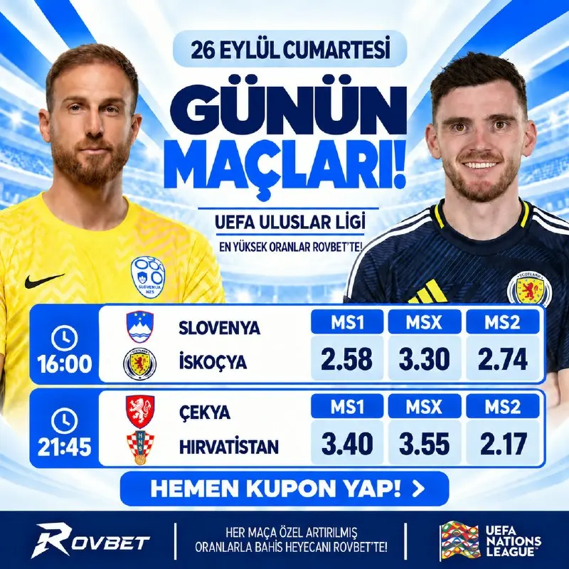 ⭐️ ULUSLAR LİGİ’NDE GÜNÜN MAÇLARI! ⭐️ Slovenya - İskoçya | ⏰ 16.00 ⭐️ Çekya - Hırvatistan…