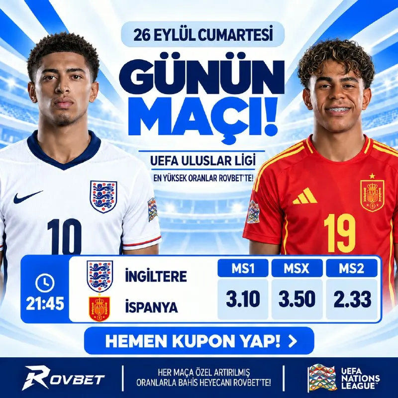 ⭐️GÜNÜN DEV RANDEVUSU! ⭐️ İngiltere - İspanya | ⏰ 21.45 ⭐️ Uluslar Ligi A Ligi’nde…