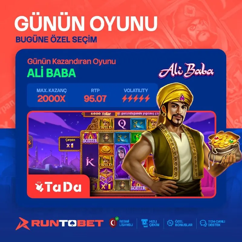 🎰🔥 GÜNÜN OYUNU: ALİ BABA🔥🎰 ⚡️ Bugünün favorisiyle şansını denemeye hazır mısın? 🎁…