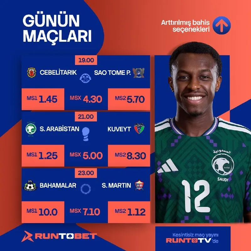 🔥 GÜNÜN MAÇLARI 🔥 ⚽️ 19:00 | CEBELİTARIK 🆚 SAO TOME O. ⚽️ 21:00 | S.ARABISTAN 🆚 KUVEYT ⚽️…
