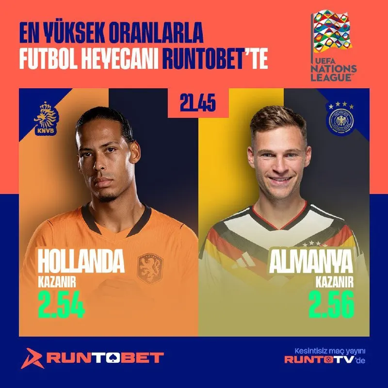🔥⚽️ GÜNÜN MAÇI ⚽️🔥 🇳🇱 HOLLANDA 🆚 ALMANYA 🇩🇪 ⏰ 20:00 📺 RUNTO TV ile canlı maç heyecanını…