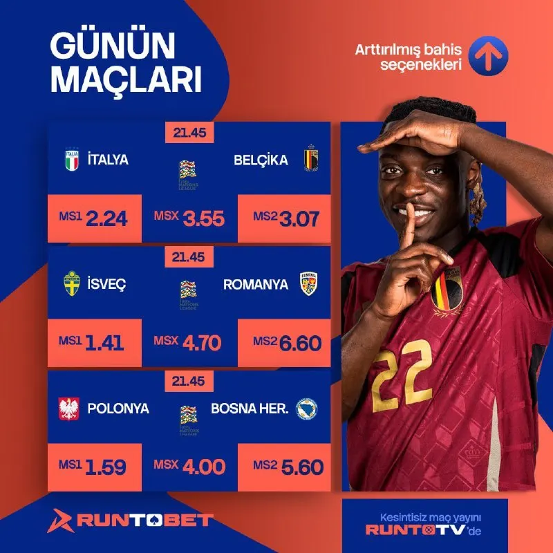 🔥 GÜNÜN MAÇLARI 🔥 ⚽️ 21:45 | İTALYA 🆚 BELÇİKA ⚽️ 21:45 |İSVEÇ 🆚 ROMANYA ⚽️ 21:45 |…