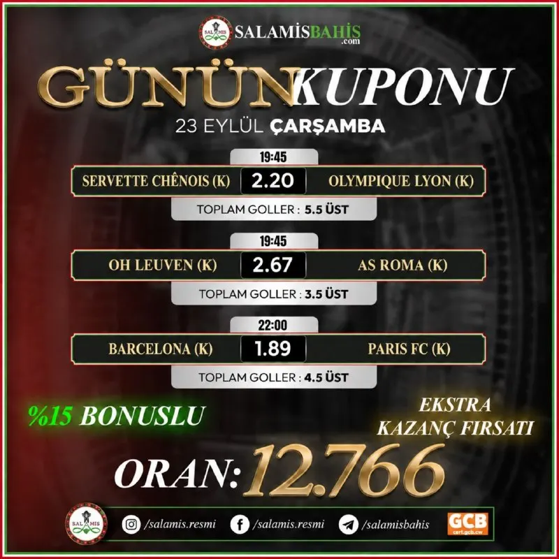 Günün en heyecanlı maçlarına en yüksek oranlar #salamisbahis'te seni bekliyor!! Hemen…