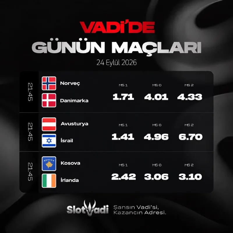 SLOT VADİ GÜNÜN MAÇLARI 🏆 ⚡️⚡️⚡️⚡️⚡️ ⚫️ Norveç 🤩 Danimarka ⚫️ Avusturya 🤩 İsrail ⚫️…