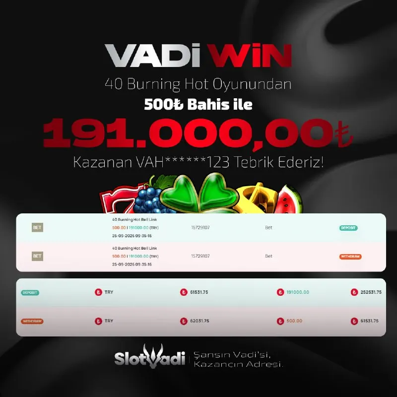 SLOT VADİ ile WIN SERİSİ 👑 💸 40 Burning Hot oyunundan 200TL bahis ile…