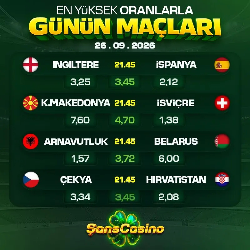 GÜNÜN MAÇLARI ŞANS'TA! 📆 🏴 İngiltere - İspanya 🇪🇸 🇲🇰 K. Makedonya - İsviçre 🇨🇭 🇦🇱…