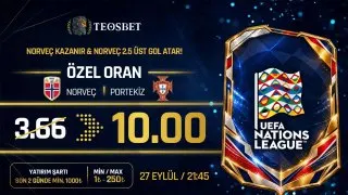 🚨 TEOSBET ÜYELERİNE ÖZEL ORAN! 🚨 Norveç - Portekiz maçına özel seçilen dev bahiste oran…
