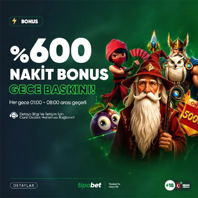 🌙 GECE BASKINI! %600 NAKİT BONUSU! 📅 Salı - Çarşamba - Perşembe ve Cuma Geceleri 01:00…