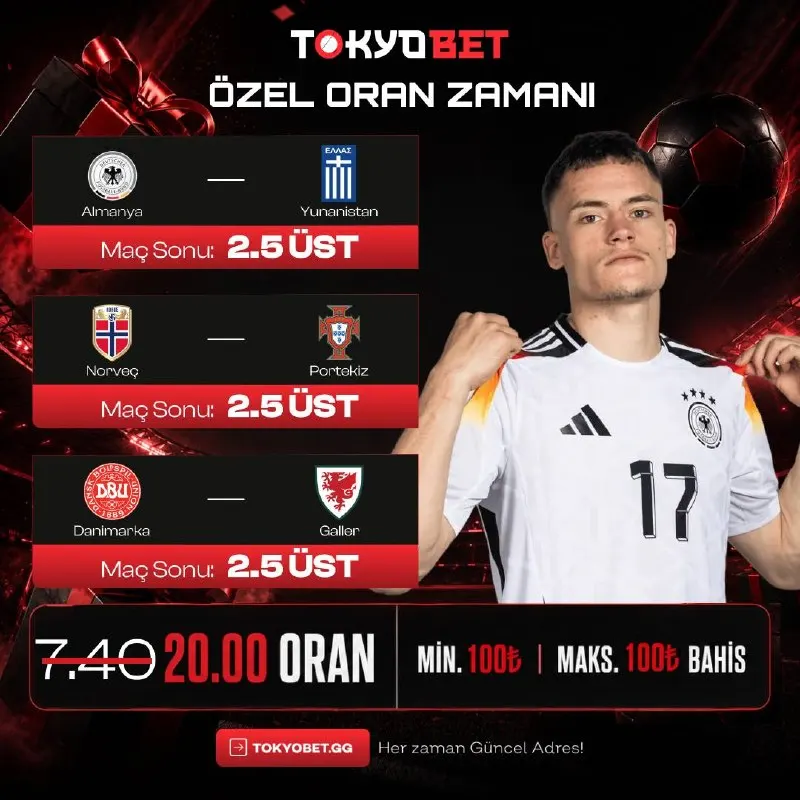 🚀 ÖZEL ORAN TOKYOBET’TE 🚀 ⚽️ Almanya - Yunanistan ⚽️ Norveç - Portekiz ⚽️ Danimarka…