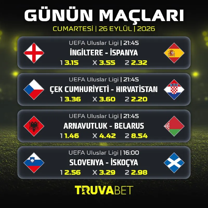 ⚽️ UEFA Uluslar Ligi'nin günün maçları en yüksek oranlarla #Truva'da! 🪙 Bugünün…
