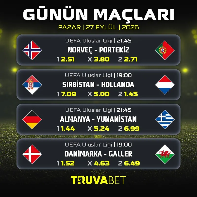 ⚽️ UEFA Uluslar Ligi'nin günün maçları en yüksek oranlarla #Truva'da! 🪙 Bugünün…