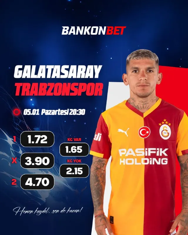 ⚪️🟢🟡🔴 ⚡️ Bankonbet'te günün maçı! Galatasaray ile Trabzonspor karşı karşıya! ⚔️…