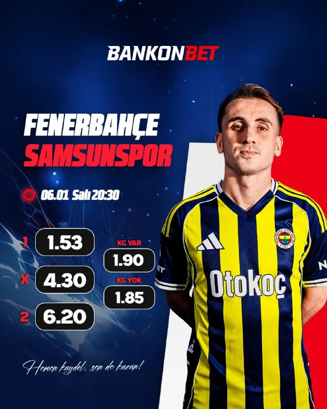 ⚪️🟢🟡🔴 ⚡️ Bankonbet'te günün maçı! Fenerbahçe ile Samsunspor karşı karşıya! ⚔️ Fenerbahçe…
