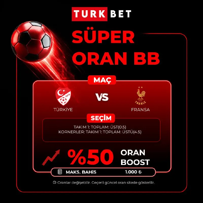 🔥 SÜPER ORAN BB BİZİM ÇOCUKLAR ÖZEL BetBuilder %50 BOOST FIRSATI🔥 ⬇️⬇️ Turkbet’te seçili…