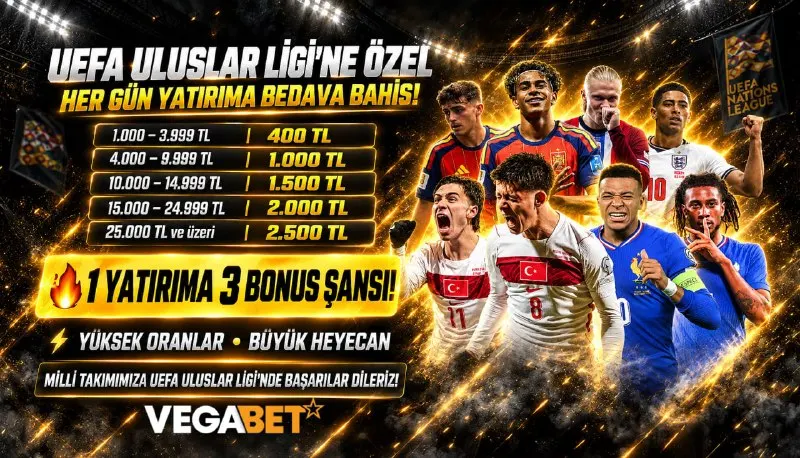 🤩UEFA ULUSLAR LİGİ'NE ÖZEL HER GÜN YATIRIMA BEDAVA BAHİS!🤑 🏦1.000 – 3.999 TL ┃ 400 TL💵…