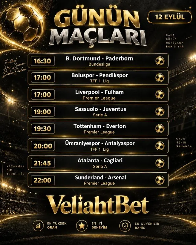 ⚽️ 12 Eylül | Günün Maçları 🔥 Futbol heyecanı bugün Avrupa ligleri ve TFF 1. Lig…