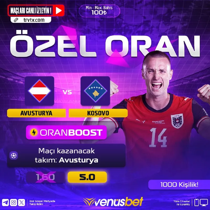 🔥 #Venus'ten spor severlere! Bir günde tam 3 Özel Oran! 🚀 ORANBOOST! kazandırıyor. UEFA…