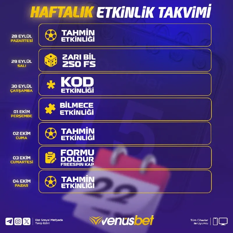 🗓 28 Eylül - 04 Ekim arası etkinlik takvimimiz yayında! 🎁 Heyecan verici etkinliklerimiz…