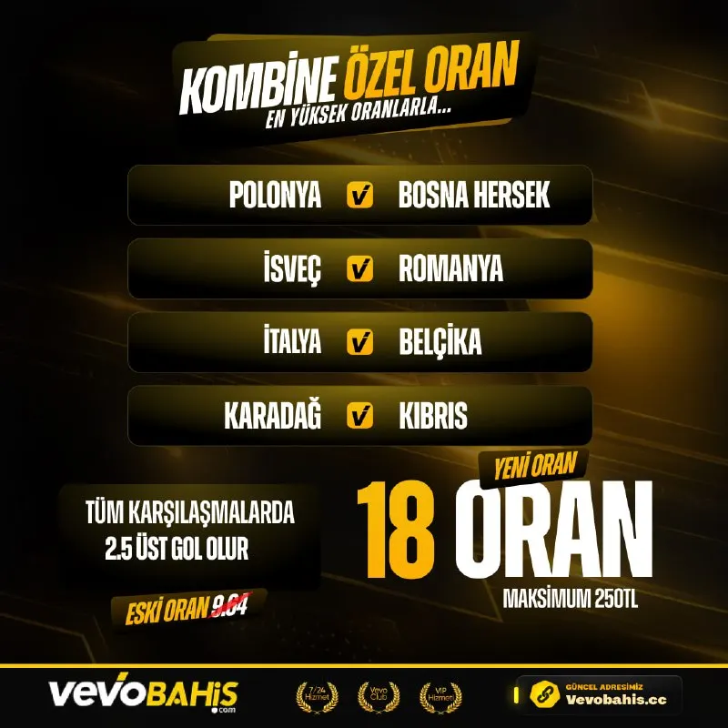 🔥 VEVOBAHİS KOMBİNE ÖZEL ORAN! ⚽️ TÜM KARŞILAŞMALARDA 2.5 ÜST GOL OLUR. 🔼 18 ORAN ❗️ 1…
