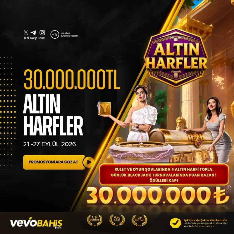 🏆 30.000.000 TL ÖDÜLLÜ GOLDEN LETTERS TURNUVASI ✨ 21–27 Eylül boyunca seçili canlı casino…