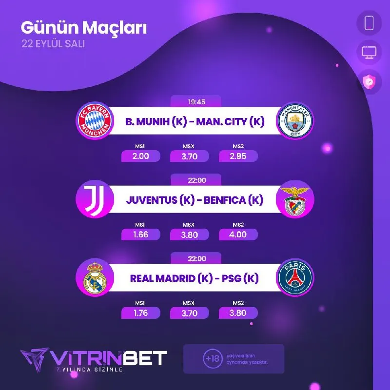 🔥 GÜNÜN MAÇLARI 🔥 🗓 22 Eylül Salı ⚽️ B. Münih (K) – Man. City (K) 🕓 19:45 📈 MS1: 2.00 |…