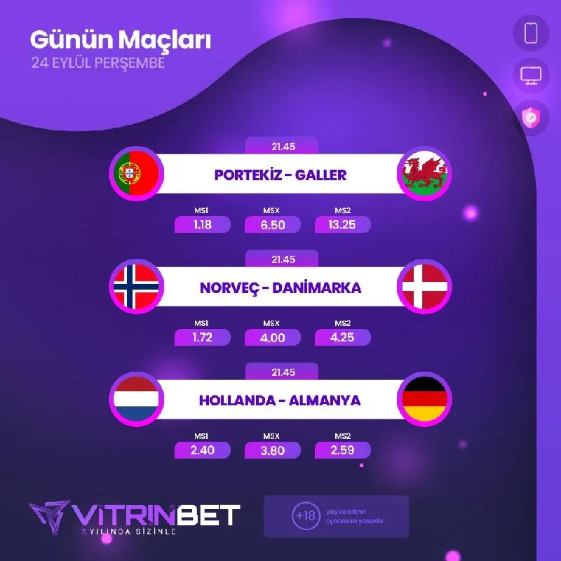 🔥 GÜNÜN MAÇLARI 🔥 🗓 24 Eylül Perşembe ⚽️ Portekiz – Galler 🕘 21:45 📈 MS1: 1.18 | MSX…