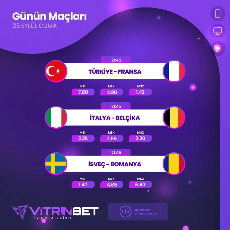 🔥 GÜNÜN MAÇLARI 🔥 🗓 25 Eylül Cuma ⚽️ Türkiye 🇹🇷 – Fransa 🇫🇷 🕘 21:45 📈 MS1: 7.80 | MSX…