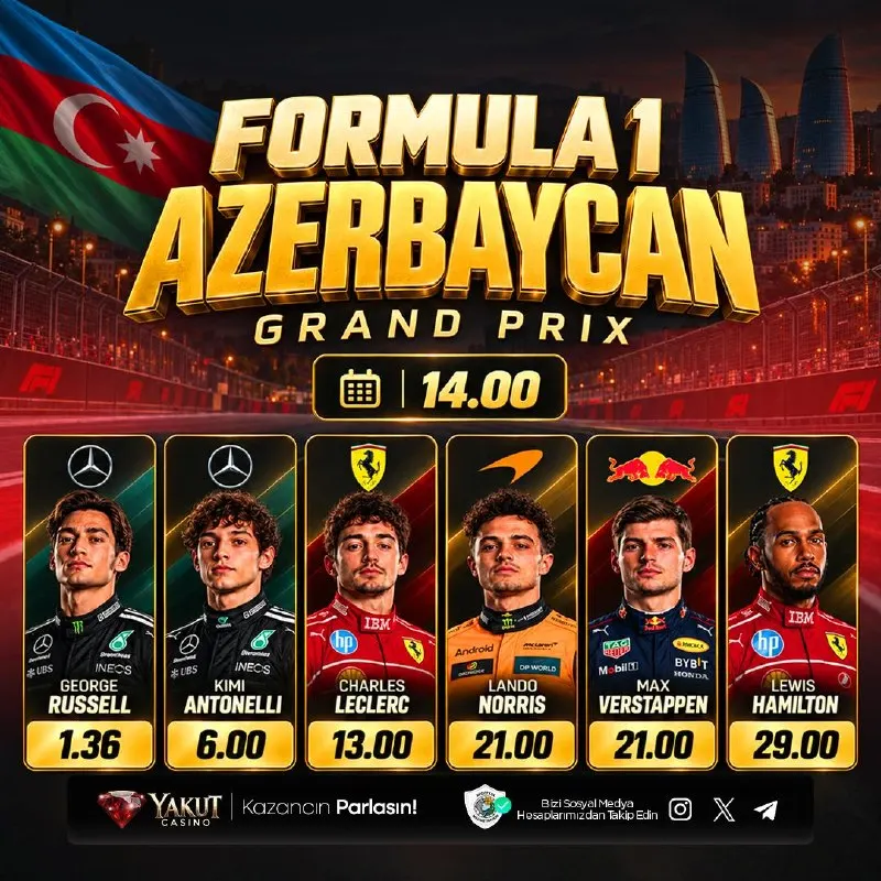 🏁🏁🏁🏁🏁🏁🏁🏁 🏎 FORMULA 1 AZERBAYCAN GP! 🇦🇿 🏎 F1’in 15. yarışı için pilotlar Baku City…