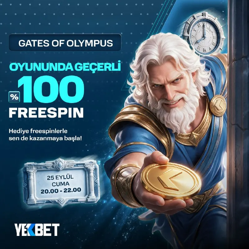 📣 YEKBET'TE HAPPY HOUR BAŞLADI! 💥 BUGÜNE ÖZEL GATES OF OLYMPUS'TA %100 FREESPIN FIRSATINI…