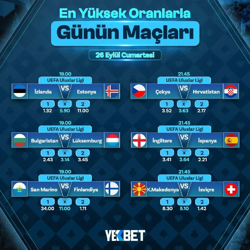🚀 EN YÜKSEK ORANLARLA GÜNÜN MAÇLARI YEKBET'TE! 📆 26.09.2026 ➡️ 100 TL alt limitli havale…
