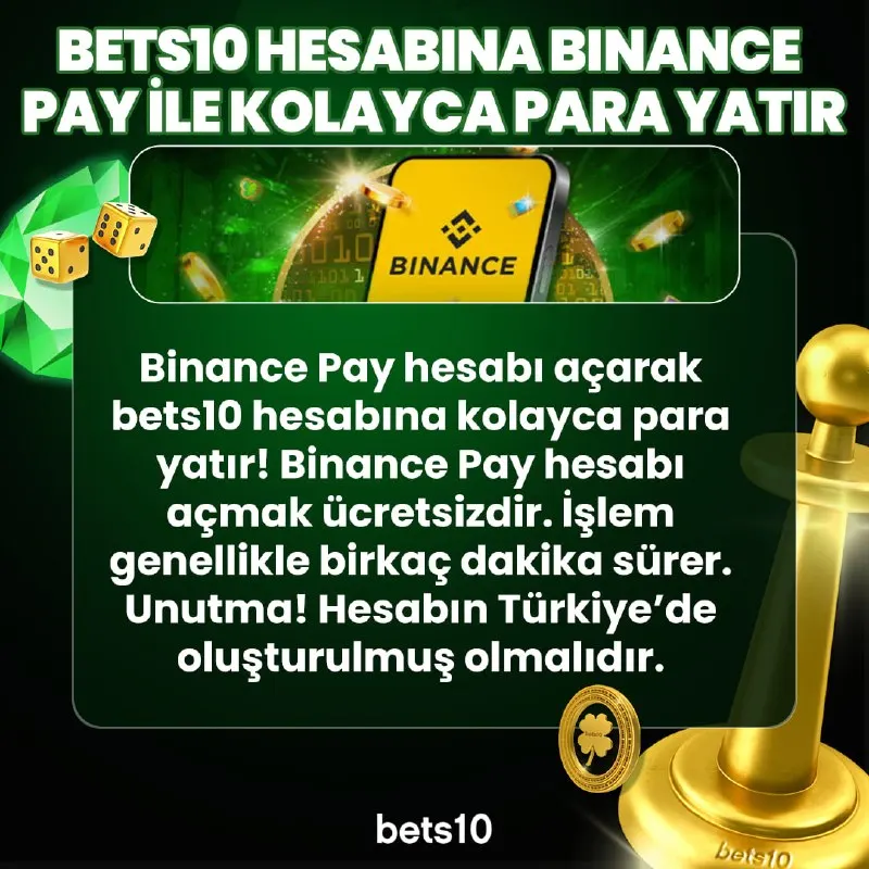 💳 Binance Pay hesabı açarak Bets10 hesabına kolayca para yatırabilirsin. Hesap oluşturmak…