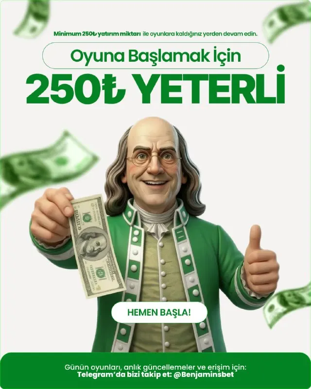 💥 250 TL İLE BAŞLA! Yüksek tutarlara gerek yok. BenjaminsBet’te minimum 250 TL yatırım…