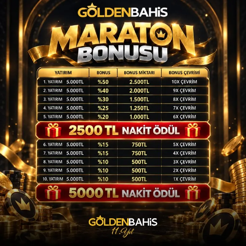 🆘 GOLDENBAHİS MARATON BONUSU AKTİF! 🆘 😎 İLERLEDİKÇE ÇEVRİM KOLAYLAŞIR! ✅Maraton boyunca…