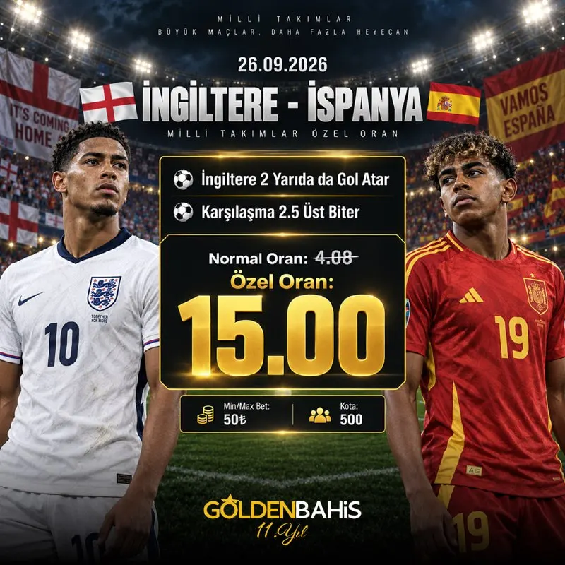 💣 GOLDENBAHİS ÖZEL ORAN AKTİF! 💣 ✔️İngiltere iki yarıdada gol atar, karşılaşma 2.5 üst…