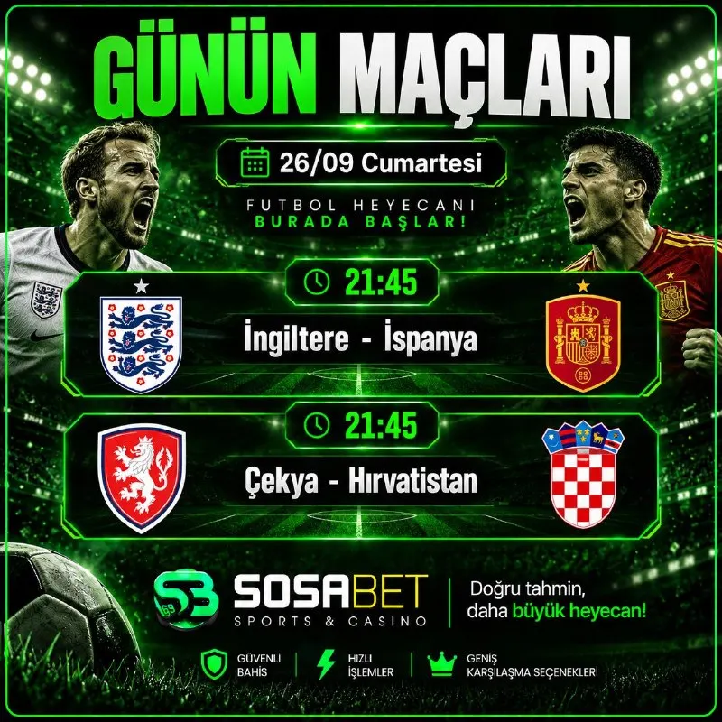 ⚽ Günün yüksek oranlı maçları Sosabet’te! 👍 Favori takımını seç, bahsini yap ve…