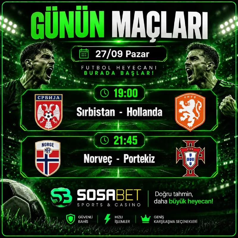 ⚽ Günün yüksek oranlı maçları Sosabet’te! 👍 Favori takımını seç, bahsini yap ve…