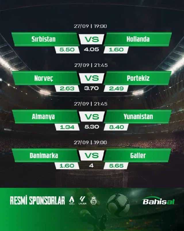 Günün Maçları En İddialı Oranlarla! ⚽ Bahisal’a gel, günün heyecanlı karşılaşmalarına…