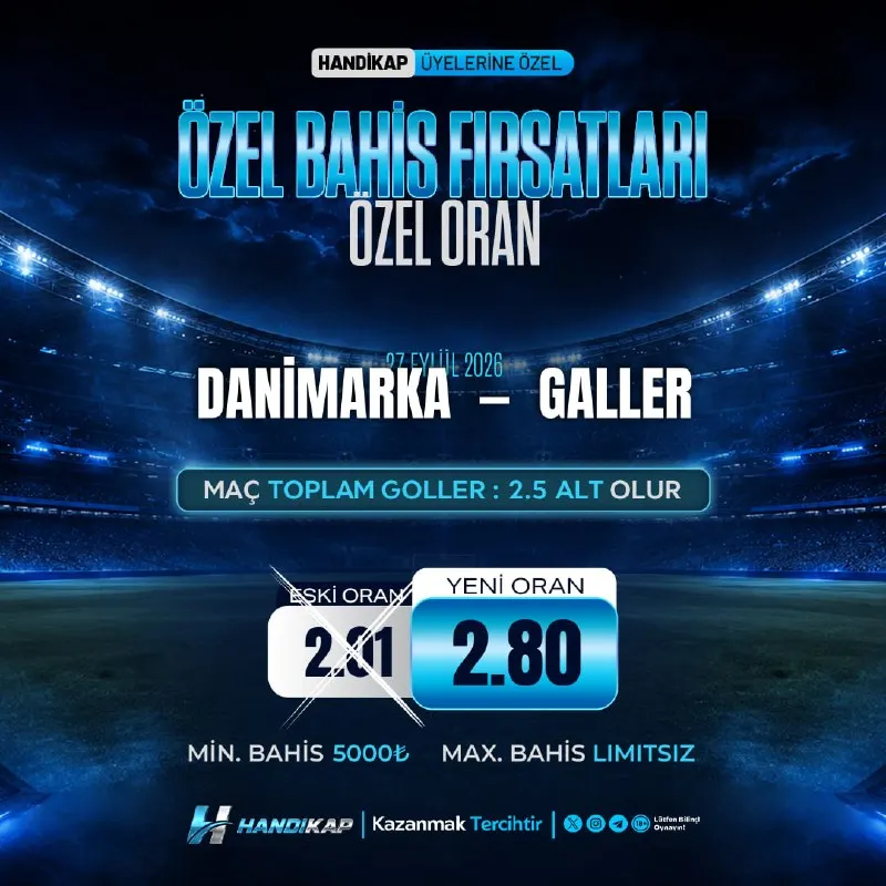 🔤🔤🔤🔤🔤🔤🔤🔤 Danimarka 🆚 Galler ✔️2.5 Alt Olur ❌ Eski Oran: 2.01 ✅ Özel Oran: 2.80 🚜 Minimum…