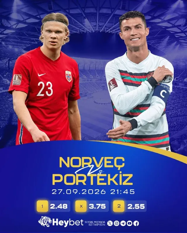👏 DEV MAÇ HEYECANI BAŞLIYOR! 👏 👏👏👏👏👏👏👏👏👏👏 🇳🇴 Norveç vs Portekiz 🇵🇹 📅 27.09.2026 | ⏰ 21:45…