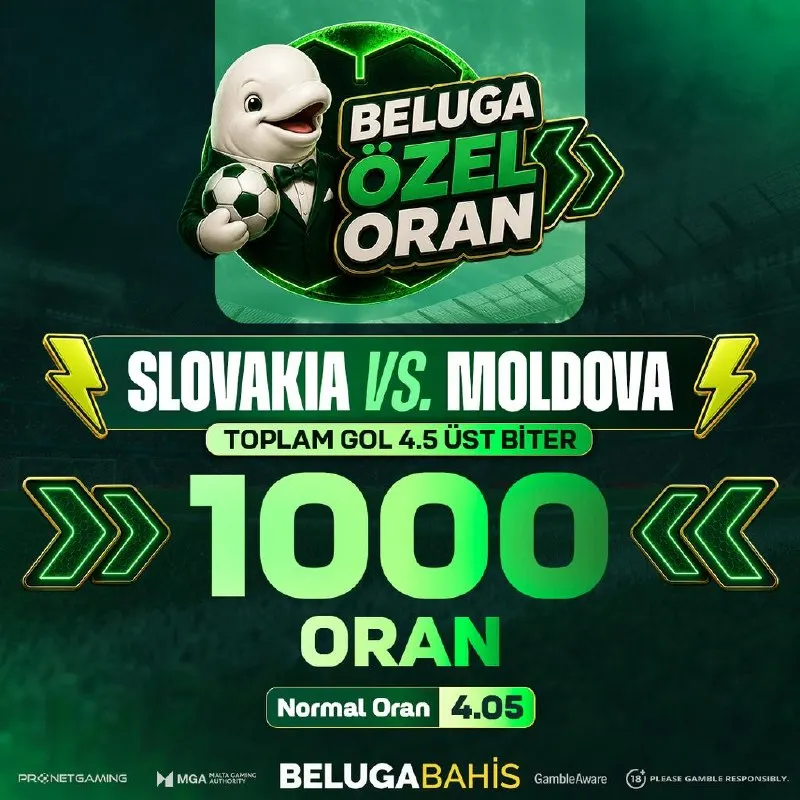 ⚡️Beluga Özel Oran ⚡️ ⚽️ Slovakia✅Moldova 👉 Toplam Gol 4.5 Üst Biter. 💵 1️⃣0️⃣0️⃣0️⃣ Oran…