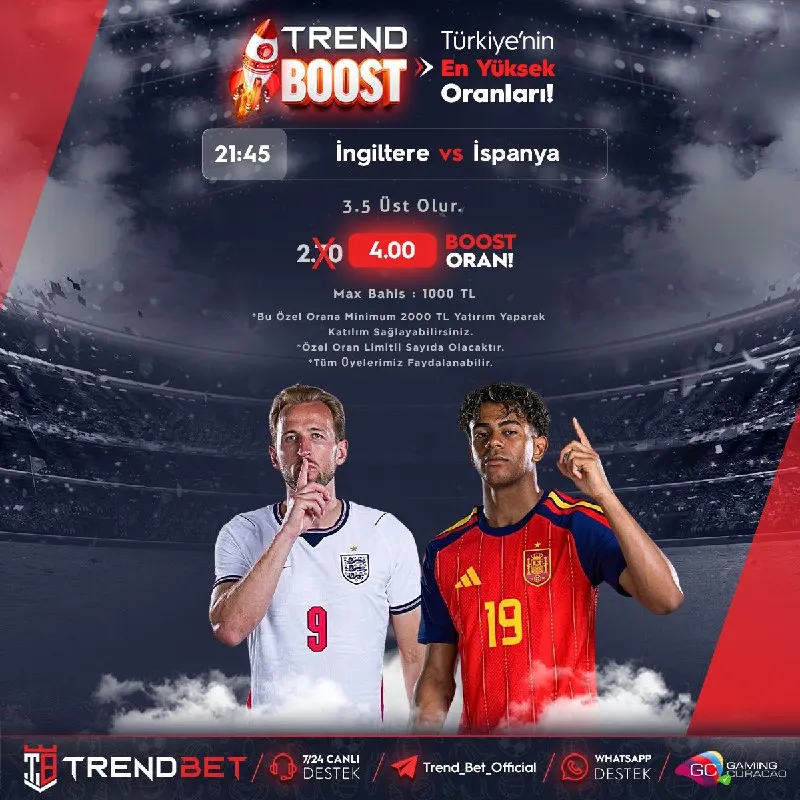 📈 TrendBoost Oranlarıyla Zorlu Karşılaşma Kazandırmaya Hazır☄️ ⚽️ İngiltere ⚔️ İspanya ➡️…